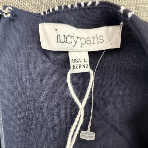 NEW! Lucy Paris Tie-Front Romper Plaid Long sleeve Large Navy & White‎ Lined - Picture 4 of 15